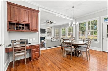 Built-in desk a convenient spot for a laptop, homework, keeping the household bills organized. Open sight lines to great room.