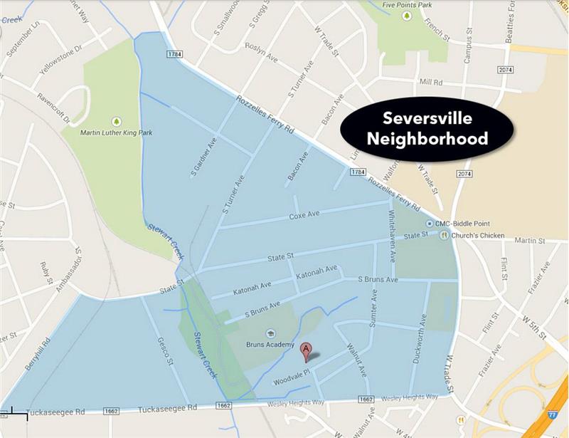 Map of Seversville neighborhood.