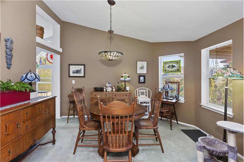 dining room has views of patio and beyond