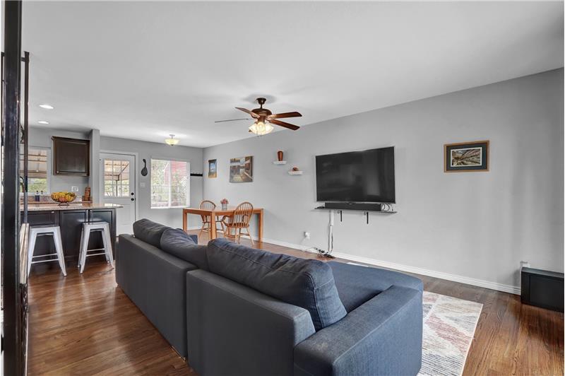 Great Room into Dining Area & Kitchen