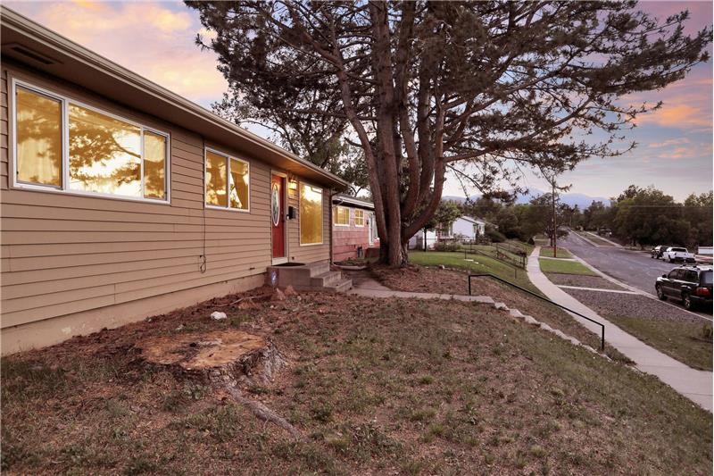 Front Yard with Mature Trees and Mtn Views at the End of the Street