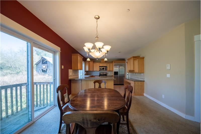 Dining room w/barn out the window
