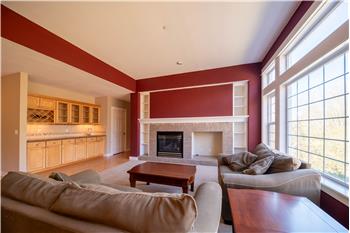 Living room with fireplace and wetbar