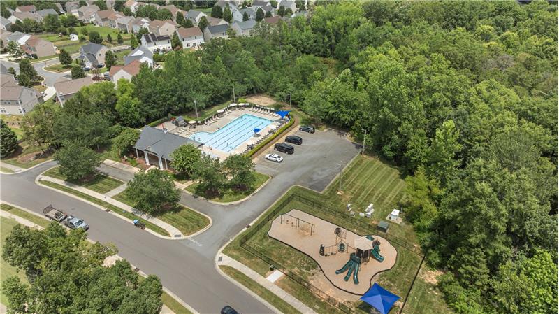 Aerial view of Crismark's pool and playground