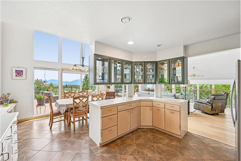 Kitchen, dining room and great room viewed from sink