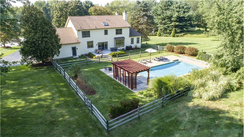 308 Auburn Drive Aerial View of Rear Yard with Pool