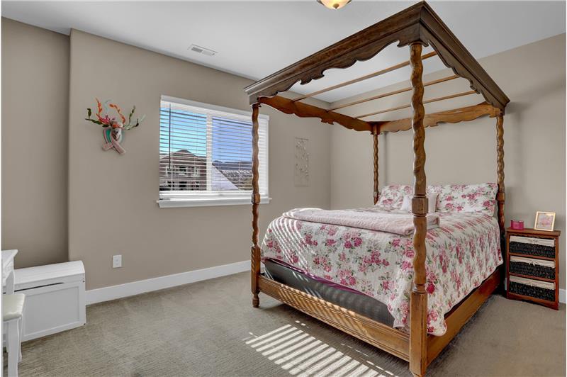 Beasement Bedroom with neutral carpet