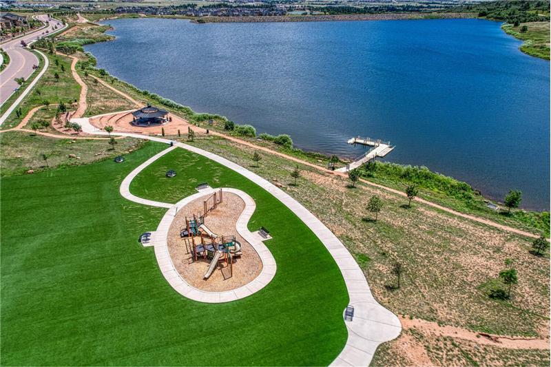 Aerial view of the playground and lake