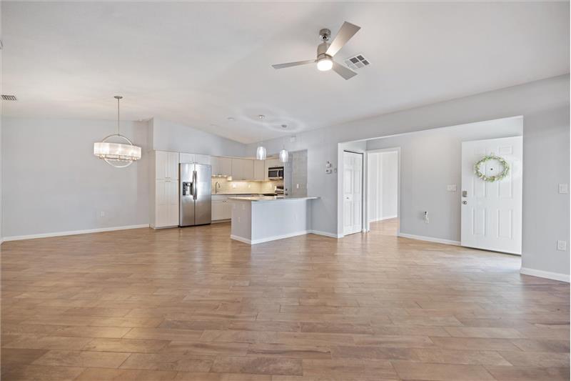 Great Room opens to the Kitchen and Dining Area