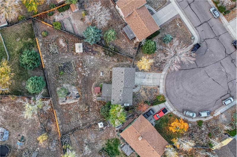 Aerial view of home on the cul-de-sac