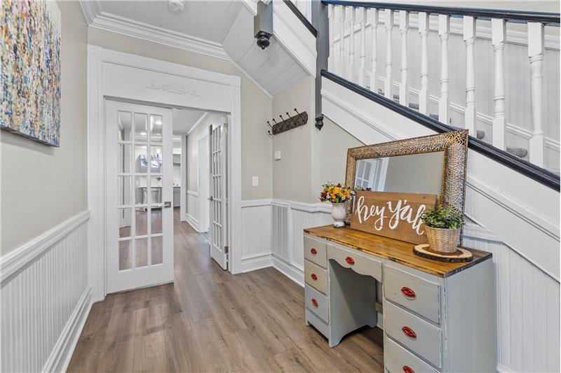 Wide foyer with French doors