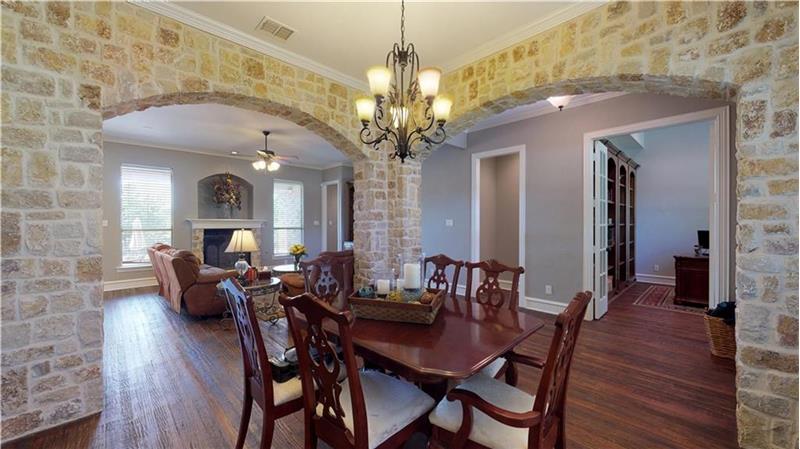 Exposed stone in the formal dining