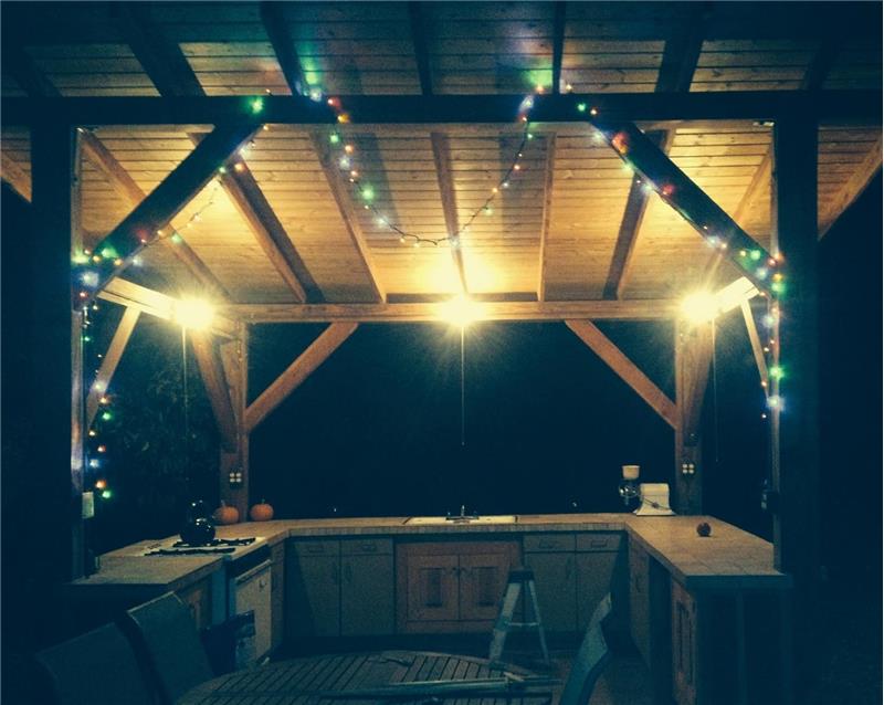 Outdoor Kitchen lit up at night