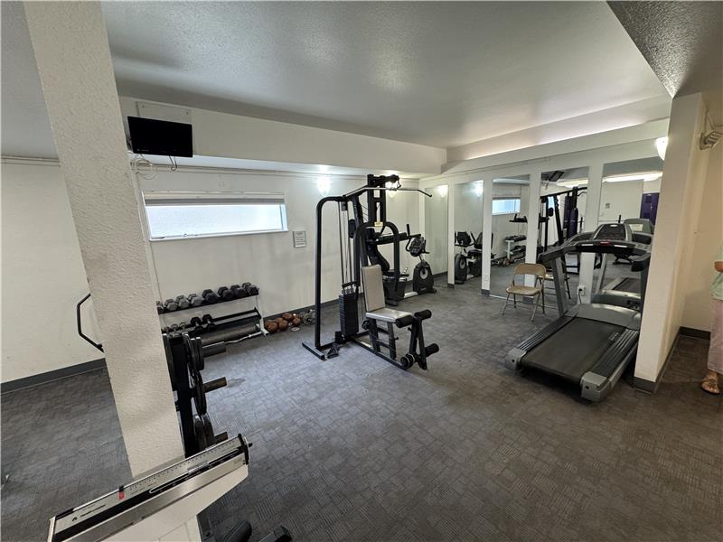 Fitness equipment in men's locker room