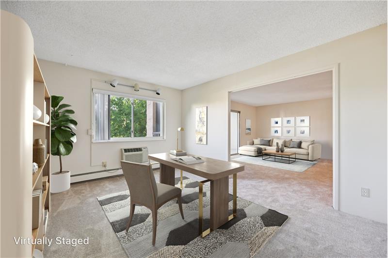 Guest bedroom used as study (virtually staged)