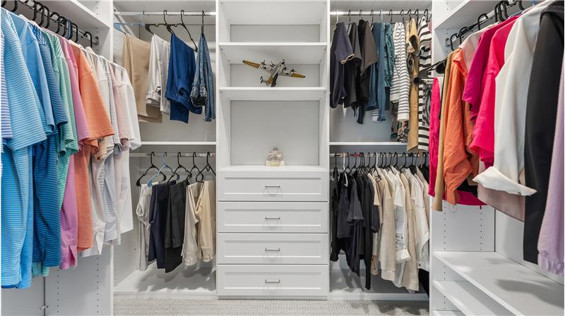 Built in California closets with drawers, add space and organization.
