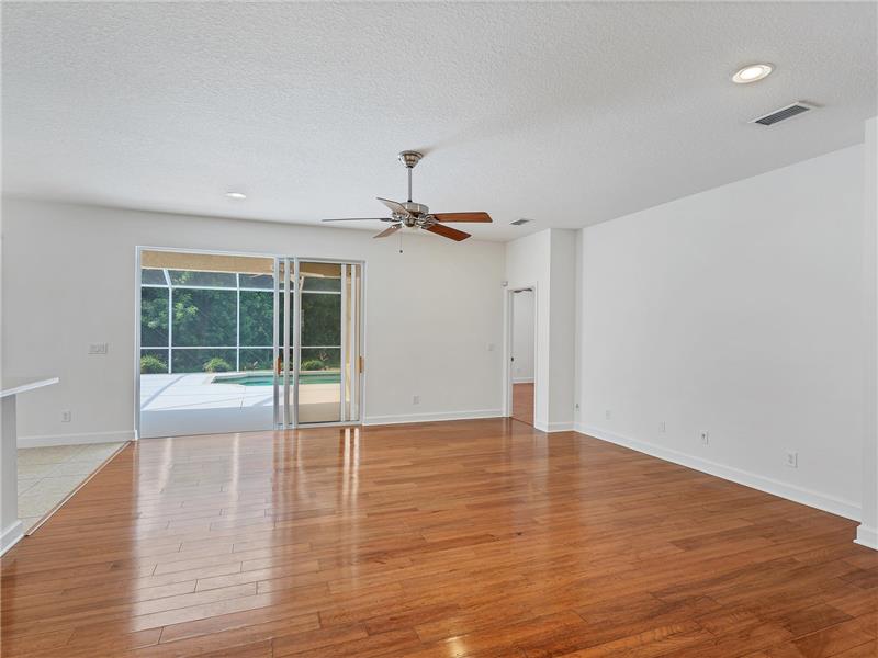 Views of pool, Lanai, and Preserves from Family Room
