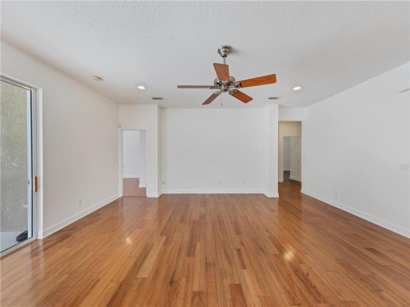 Family Room with laminate wood flooring