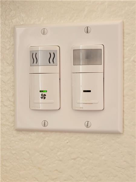 Humidity sensors w/fan control, and occupancy sensors to turn lights on/off automatically in each bathroom!!