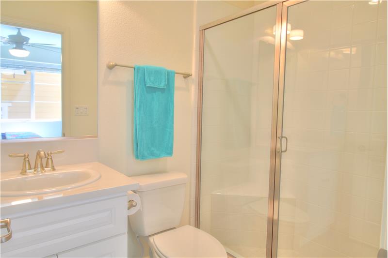 Even the final bathroom is extended the large shower w/seat, polished nickel fixtures and soft-close cabinets.