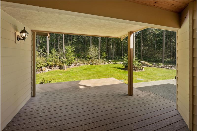 This covered patio provides an outdoor space to enjoy the outdoors without the rain, and shade on sunny days.