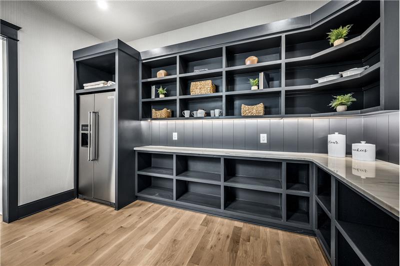 Tons of open storage and cabinetry in pantry