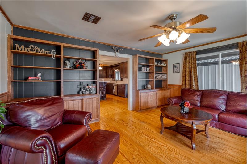 Built in bookcases & great storage cabinets in the living room
