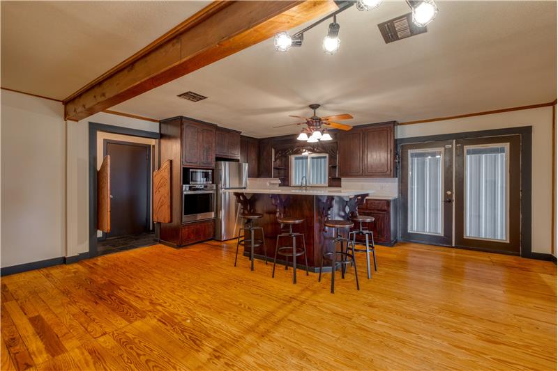 Bar top seating in the large kitchen