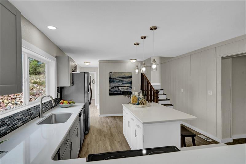 Kitchen island with pendant lights