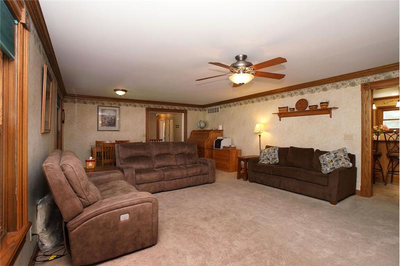 Living room has plenty of space for seating
