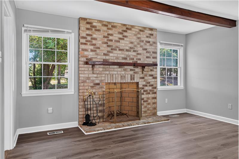 Family room - Brick wood burning fireplace