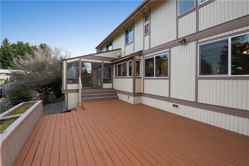 Large back deck with a view of the Sound