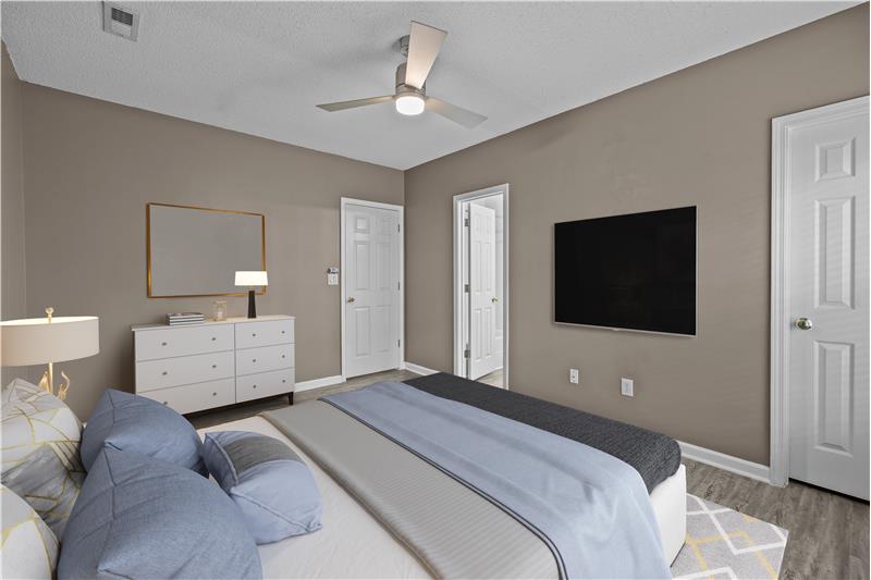 Virtually staged primary bedroom