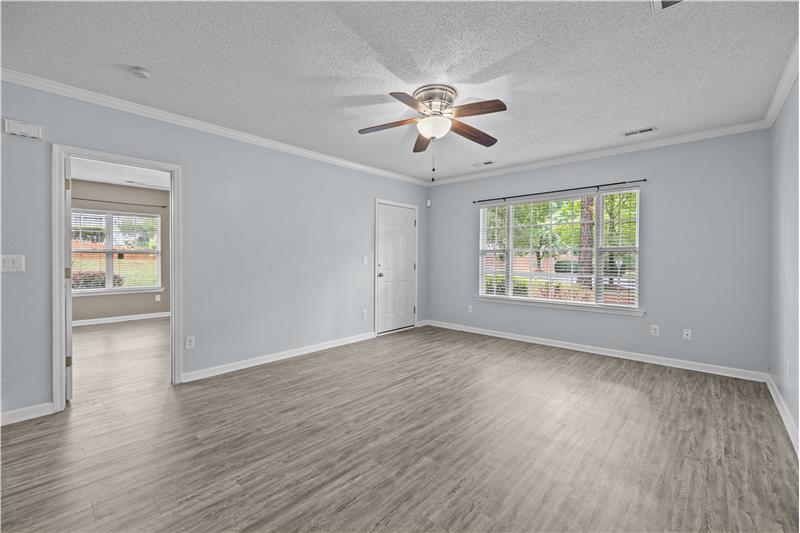 Living room is bright and sunny