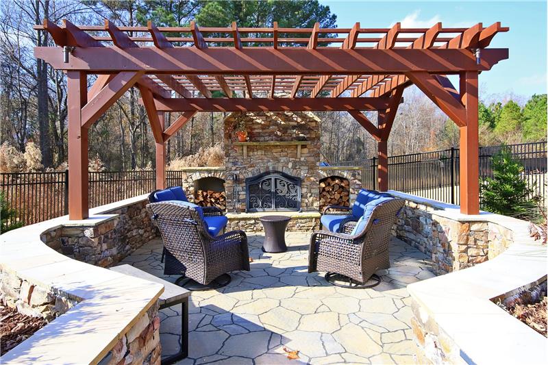 Stone Patio, Pergola & Wood Burning Fireplace