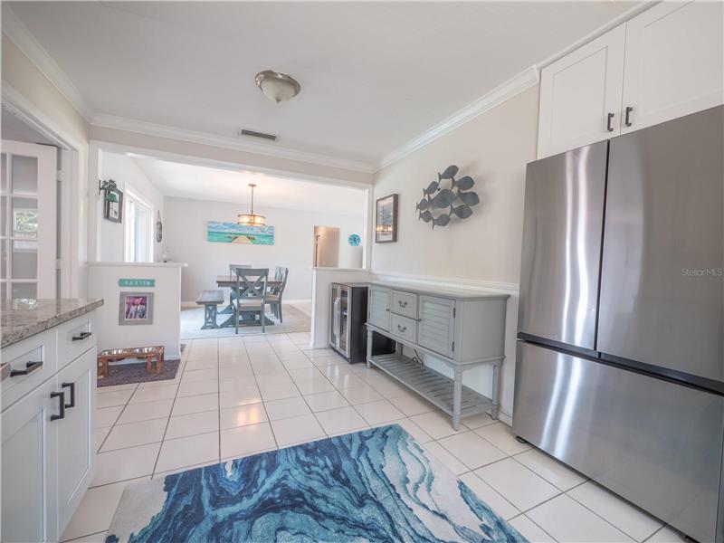 Kitchen with view of dining room