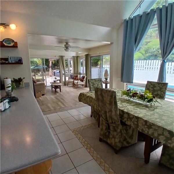 dining area looking out over the pool