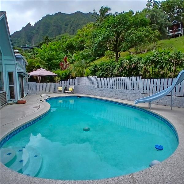 8-ft deep pool with water slide