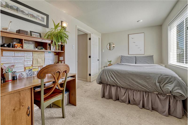Lower Level Bedroom with walk in closet and study area.