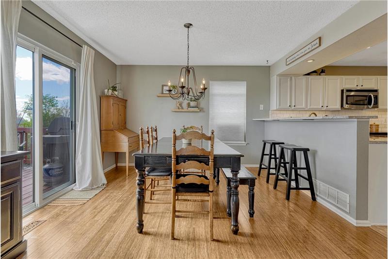 The Dining Room is conveniently located off the Kitchen for easy food service and clean up.