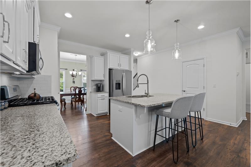 Kitchen with granite counters, pantry