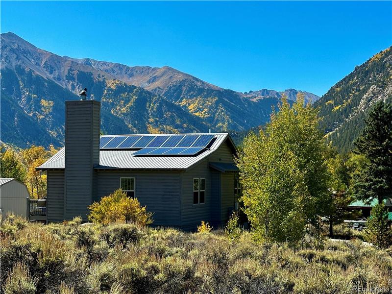 View from hillside showing solar panels