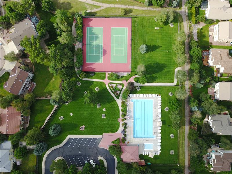 Aerial View of Pool and Tennis Courts