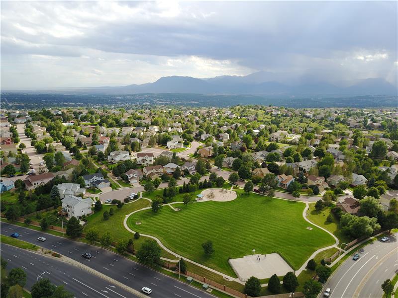 Aerial view of Judge Lunt neighborhood park and home is minutes from Cottonwood Creek Park!