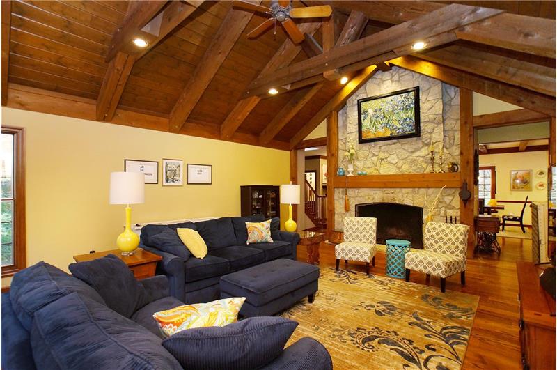 Floor to ceiling fireplace in great room