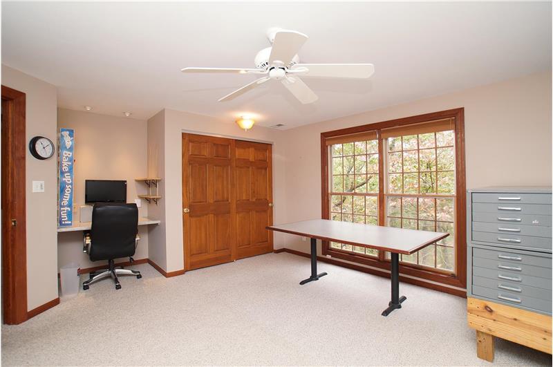 Lower level bedroom with desk area