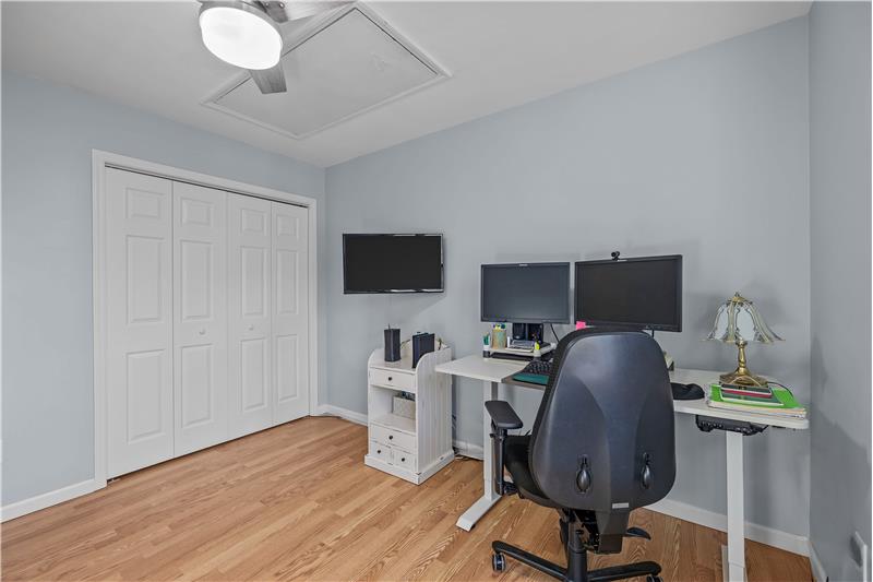 Double closet offers great storage whether you use the room as a bedroom or a home office. 