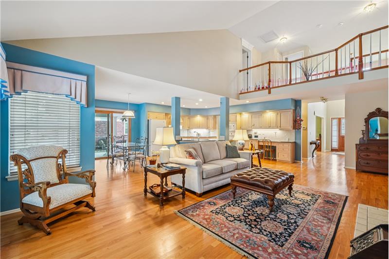 Family Room showing loft area above