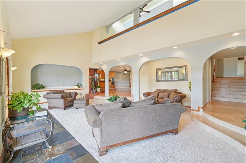 Living room, showing loft above