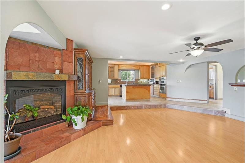 Dining room with kitchen beyond, viewed from living room